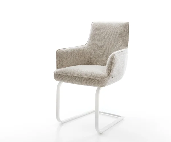 Cantilever Heira-Flex avec accoudoirs tissu tissé doux beige pied cantilever plat blanc resorts ensachés