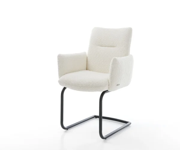 Cantilever Jova-Flex avec accoudoirs bouclé blanc pied cantilever rond noir ressorts ensachés