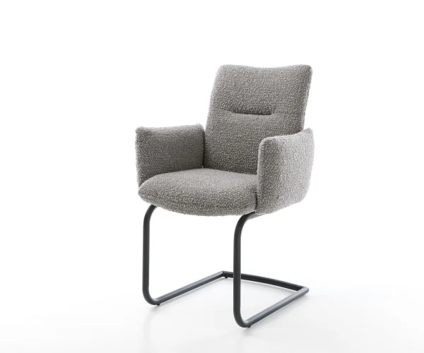 Cantilever Jova-Flex avec accoudoirs bouclé gris argenté pied cantilever rond noir ressorts ensachés