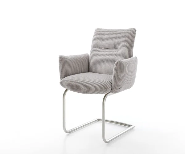 Cantilever Jova-Flex avec accoudoirs côtelé gris argenté pied cantilever rond acier inoxydable brossé ressorts ensachés