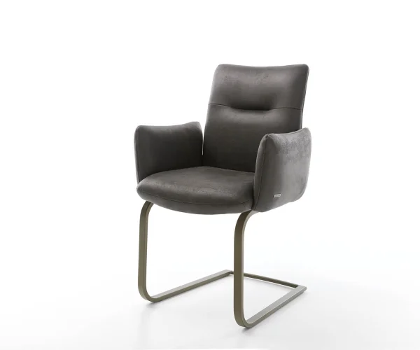 Cantilever Jova-Flex avec accoudoirs microvelours anthracite vintage pied cantilever plat aspect titane ressorts ensachés