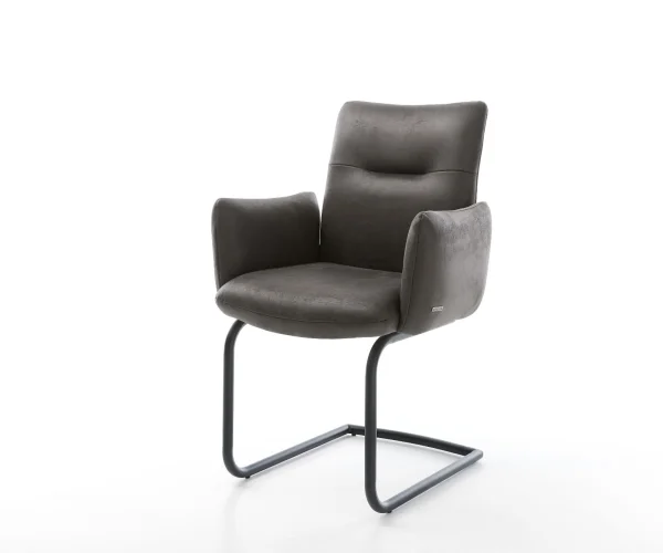 Cantilever Jova-Flex avec accoudoirs microvelours anthracite vintage pied cantilever rond noir ressorts ensachés