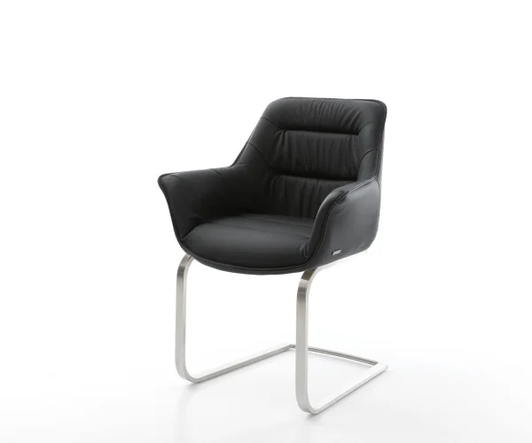 Cantilever Kaira-Flex cuir de vache noir pied cantilever plat acier inoxydable brossé