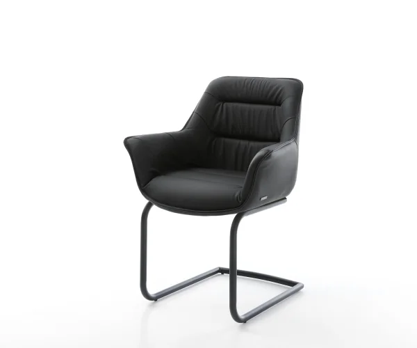 Cantilever Kaira-Flex cuir de vache noir pied cantilever rond noir