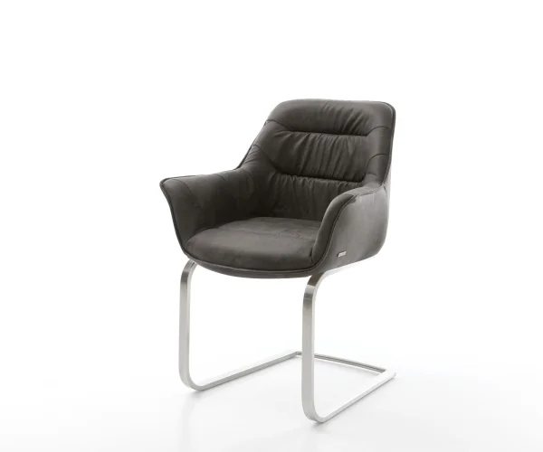 Cantilever Kaira-Flex microvelours anthracite vintage pied cantilever plat acier inoxydable brossé