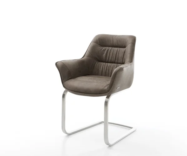 Cantilever Kaira-Flex microvelours taupe vintage pied cantilever plat acier inoxydable brossé