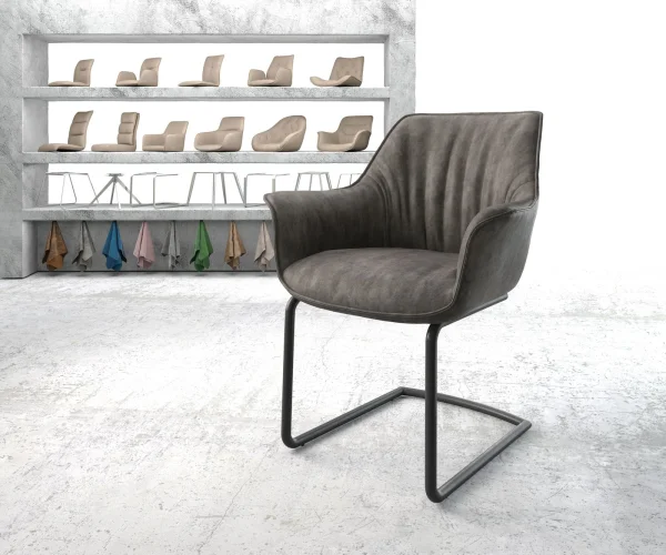 Cantilever Keila-Flex avec accoudoirs microvelours anthracite vintage pied cantilever rond noir