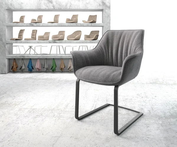 Cantilever Keila-Flex avec accoudoirs tissu texturé gris clair pied cantilever plat noir