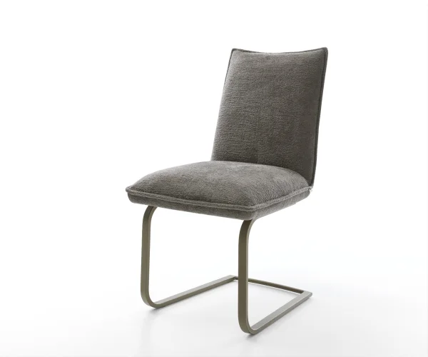 Cantilever Lelio-Flex bouclé doux couleur boue pied cantilever plat aspect titane resorts ensachés