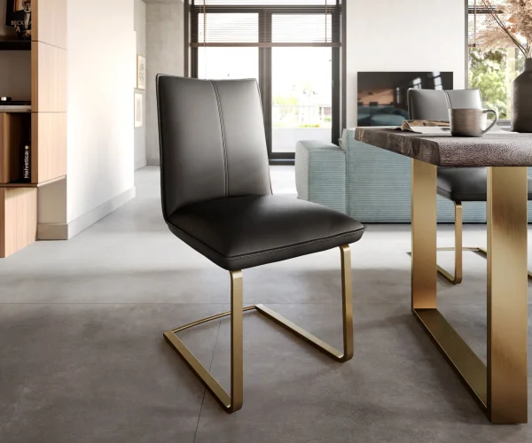 Cantilever Lelio-Flex cuir de vache noir pied cantilever plat or ressorts ensachés