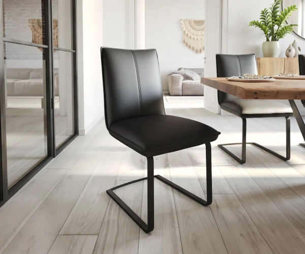 Cantilever Lelio-Flex cuir véritable noir cantilever plat noir ressorts ensachés