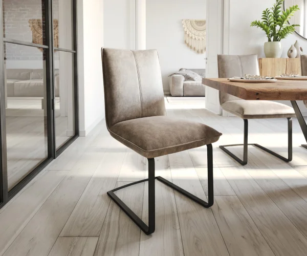 Cantilever Lelio-Flex microvelours taupe vintage pied cantilever plat noir ressorts ensachés