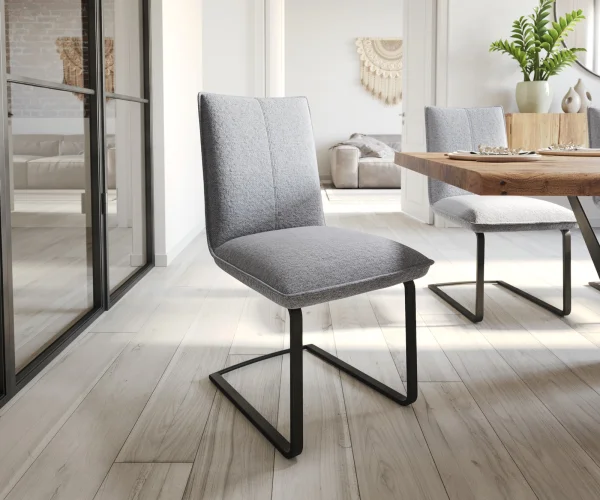 Cantilever Lelio-Flex tissu texturé gris clair pied cantilever plat noir ressorts ensachés
