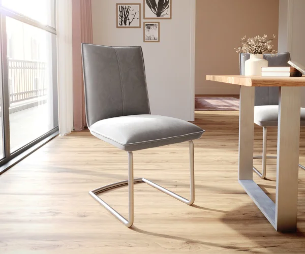 Cantilever Lelio-Flex velours gris pied cantilever rond acier inoxydable brossé ressorts ensachés
