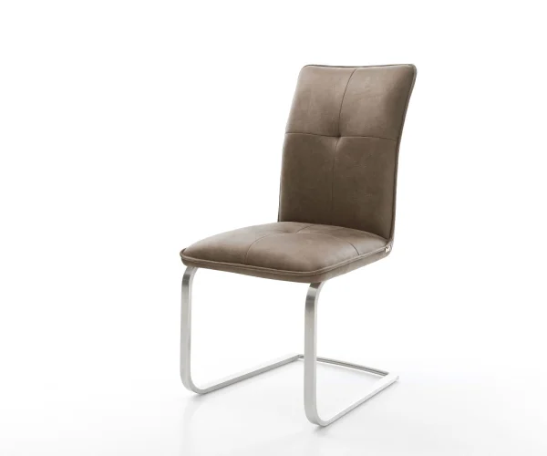 Cantilever Maddy-Flex microvelours taupe vintage pied cantilever plat acier inoxydable brossé