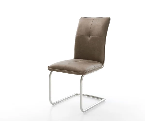 Cantilever Maddy-Flex microvelours taupe vintage pied cantilever rond acier inoxydable brossé