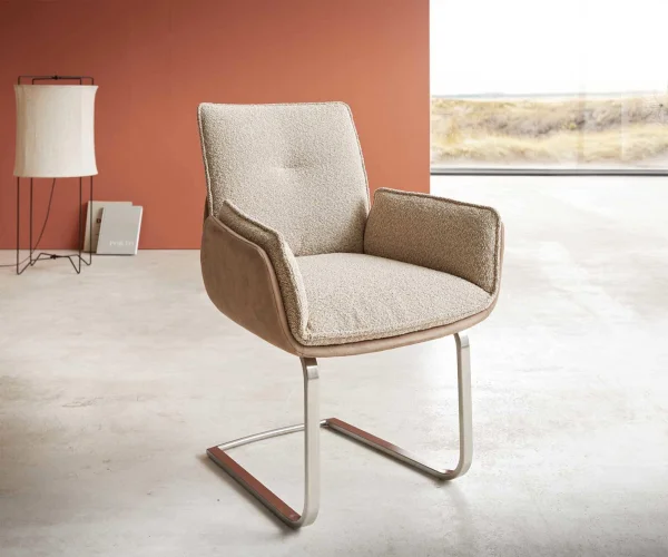Cantilever Nela-Flex tissu mixte couleur boue pied cantilever plat acier inoxydable brossé
