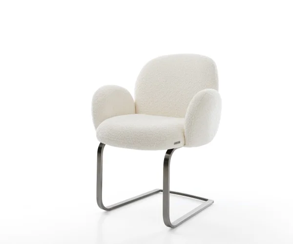Cantilever Nube-Flex avec accoudoirs bouclé blanc pied cantilever plat grafiete ressorts ensachés