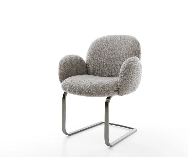 Cantilever Nube-Flex avec accoudoirs bouclé gris argenté pied cantilever plat grafiete ressorts ensachés