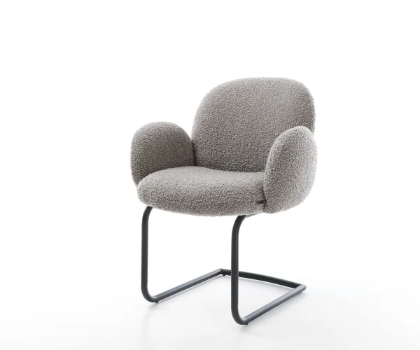 Cantilever Nube-Flex avec accoudoirs bouclé gris argenté pied cantilever rond noir ressorts ensachés