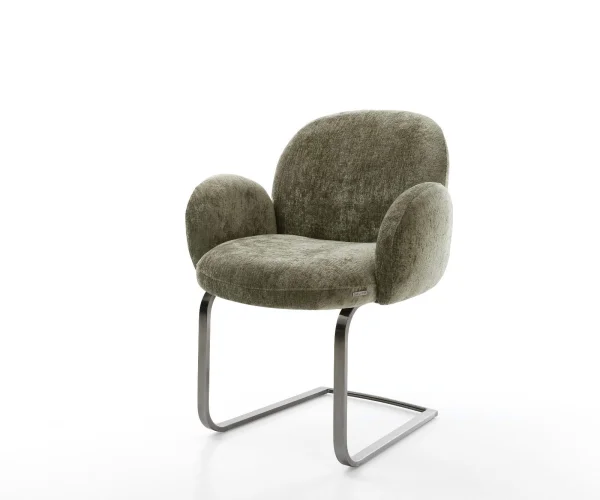 Cantilever Nube-Flex avec accoudoirs chenille olive pied cantilever plat grafiete ressorts ensachés