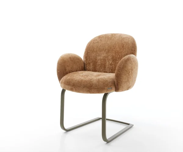 Cantilever Nube-Flex avec accoudoirs chenille rouille pied cantilever plat aspect titane ressorts ensachés