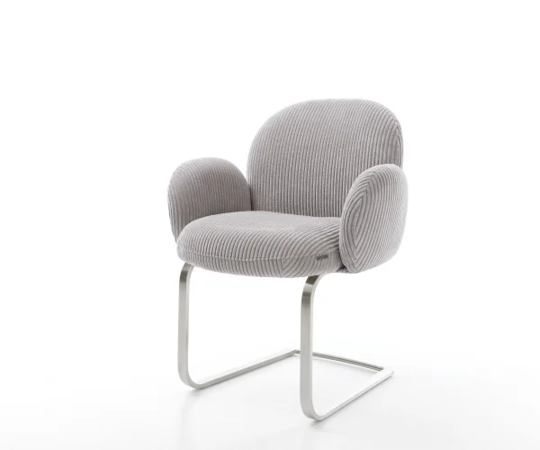 Cantilever Nube-Flex avec accoudoirs côtelé gris argenté pied cantilever plat acier inoxydable brossé ressorts ensachés
