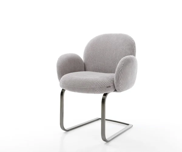 Cantilever Nube-Flex avec accoudoirs côtelé gris argenté pied cantilever plat grafiete ressorts ensachés