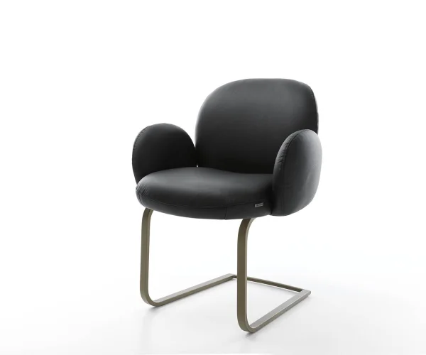 Cantilever Nube-Flex avec accoudoirs cuir de vache noir pied cantilever plat aspect titane ressorts ensachés