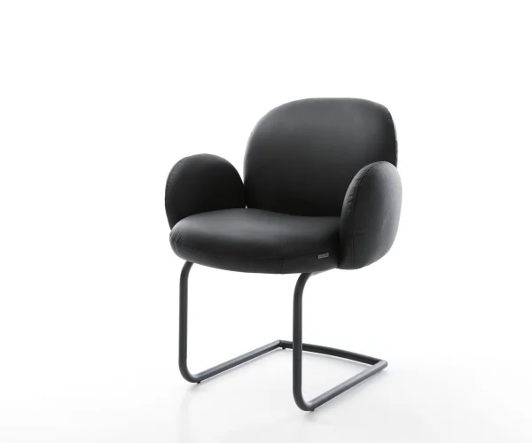 Cantilever Nube-Flex avec accoudoirs cuir de vache noir pied cantilever rond noir ressorts ensachés