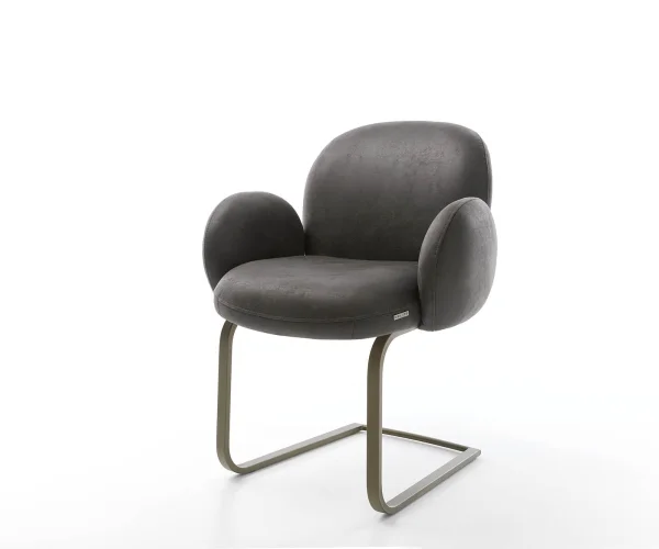 Cantilever Nube-Flex avec accoudoirs microvelours anthracite vintage pied cantilever plat aspect titane ressorts ensachés