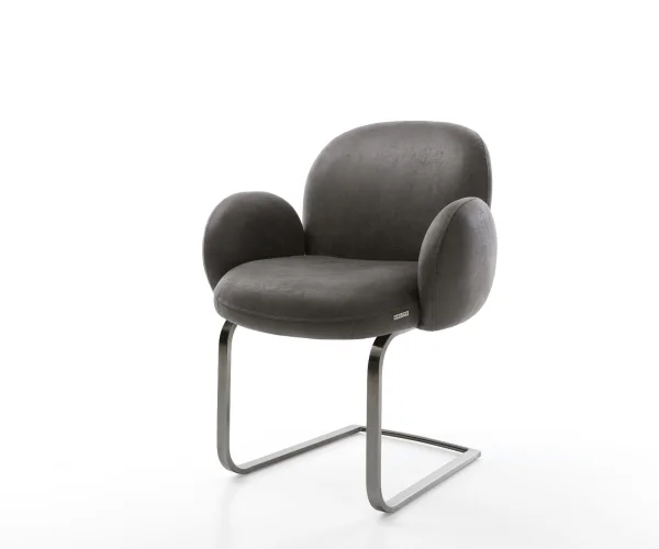 Cantilever Nube-Flex avec accoudoirs microvelours anthracite vintage pied cantilever plat grafiete ressorts ensachés