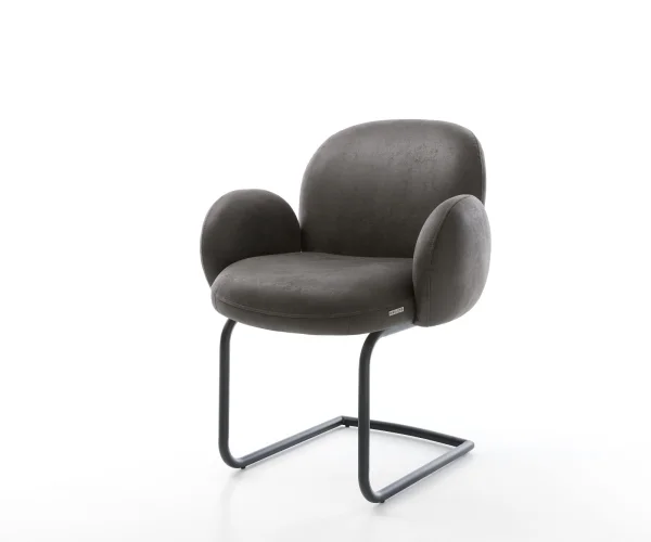 Cantilever Nube-Flex avec accoudoirs microvelours anthracite vintage pied cantilever rond noir ressorts ensachés