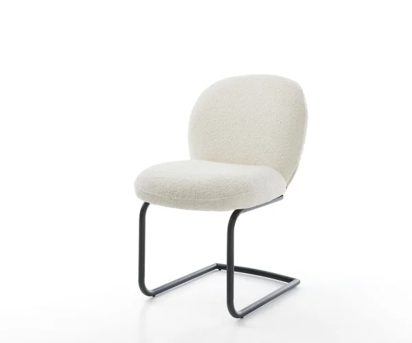 Cantilever Nube-Flex bouclé blanc pied cantilever rond noir ressorts ensachés