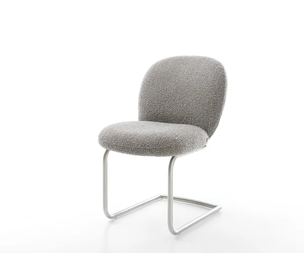 Cantilever Nube-Flex bouclé gris argenté pied cantilever rond acier inoxydable brossé ressorts ensachés