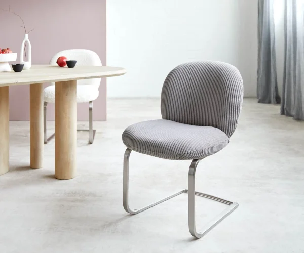Cantilever Nube-Flex côtelé gris argenté pied cantilever plat acier inoxydable brossé ressorts ensachés