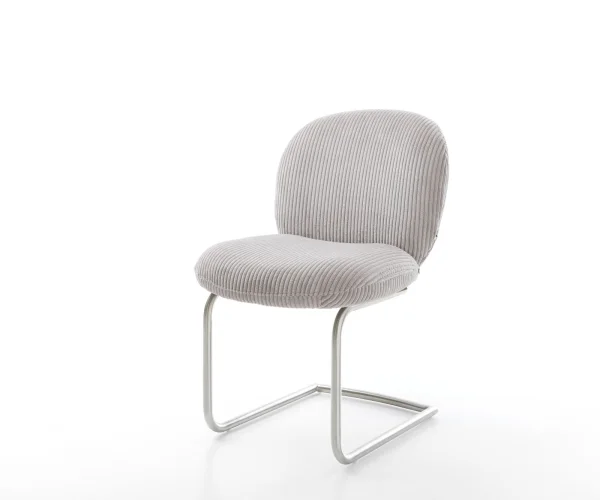 Cantilever Nube-Flex côtelé gris argenté pied cantilever rond acier inoxydable brossé ressorts ensachés