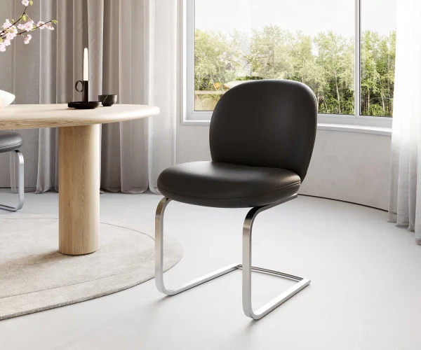 Cantilever Nube-Flex cuir de vache noir pied cantilever plat acier inoxydable brossé ressorts ensachés