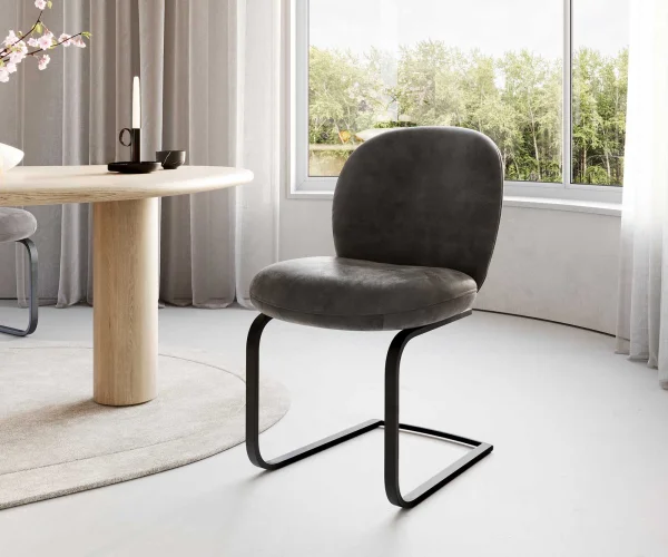 Cantilever Nube-Flex microvelours anthracite vintage pied cantilever plat noir ressorts ensachés