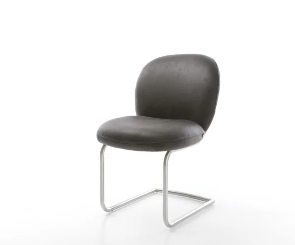 Cantilever Nube-Flex microvelours anthracite vintage pied cantilever rond acier inoxydable brossé ressorts ensachés