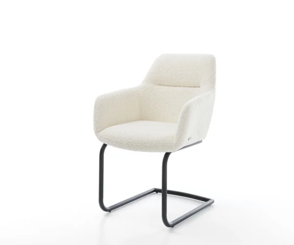 Cantilever Pejo-Flex bouclé blanc pied cantilever rond noir ressorts ensachés