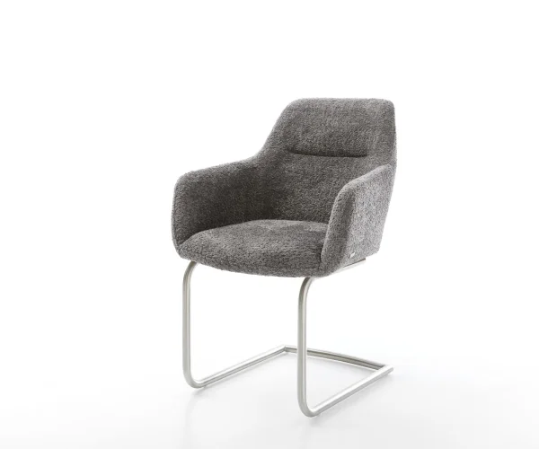 Cantilever Pejo-Flex bouclé gris pied cantilever rond acier inoxydable brossé ressorts ensachés