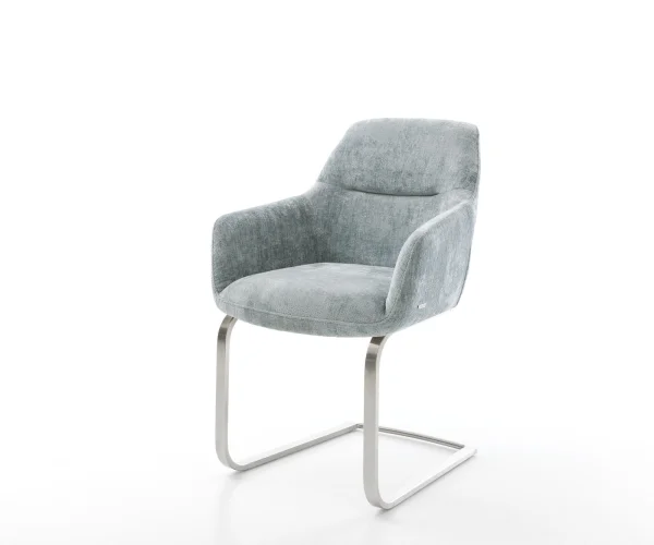 Cantilever Pejo-Flex chenille bleu pastel pied cantilever plat acier inoxydable brossé ressorts ensachés