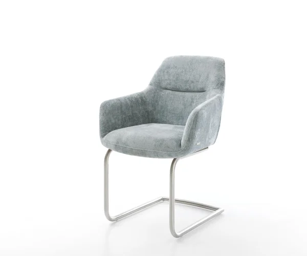 Cantilever Pejo-Flex chenille bleu pastel pied cantilever rond acier inoxydable brossé ressorts ensachés