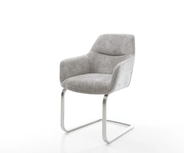 Cantilever Pejo-Flex chenille gris argenté pied cantilever plat acier inoxydable brossé ressorts ensachés