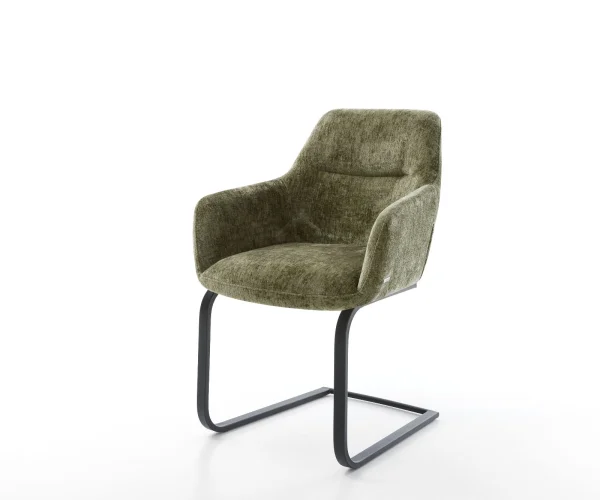 Cantilever Pejo-Flex chenille olive pied cantilever plat noir ressorts ensachés