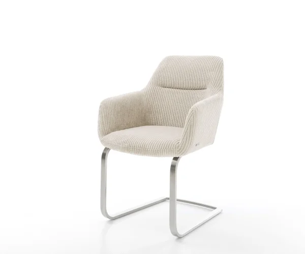 Cantilever Pejo-Flex côtelé beige vintage pied cantilever plat acier inoxydable brossé ressorts ensachés