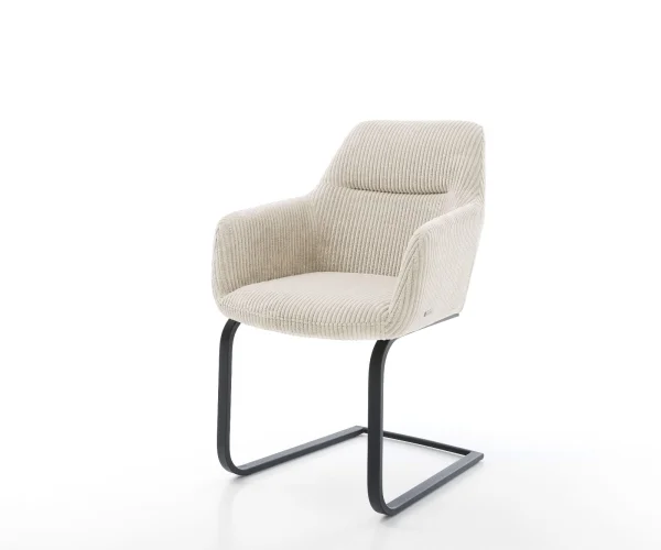 Cantilever Pejo-Flex côtelé beige vintage pied cantilever plat noir ressorts ensachés
