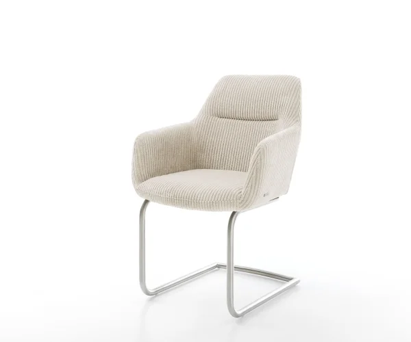 Cantilever Pejo-Flex côtelé beige vintage pied cantilever rond acier inoxydable brossé ressorts ensachés