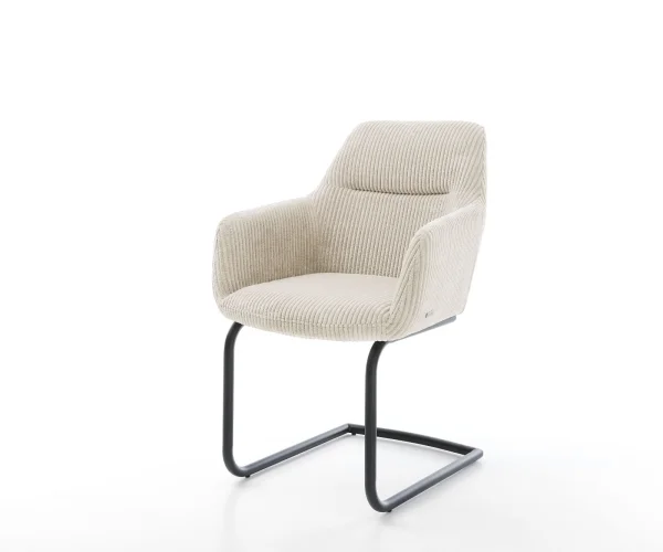 Cantilever Pejo-Flex côtelé beige vintage pied cantilever rond noir ressorts ensachés